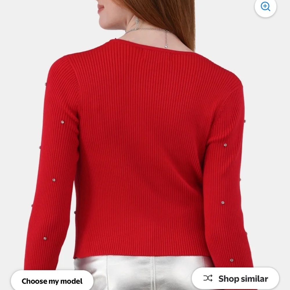 Red Ridded Sweater with Rhinestone Embellishments New size medium - Picture 3 of 14